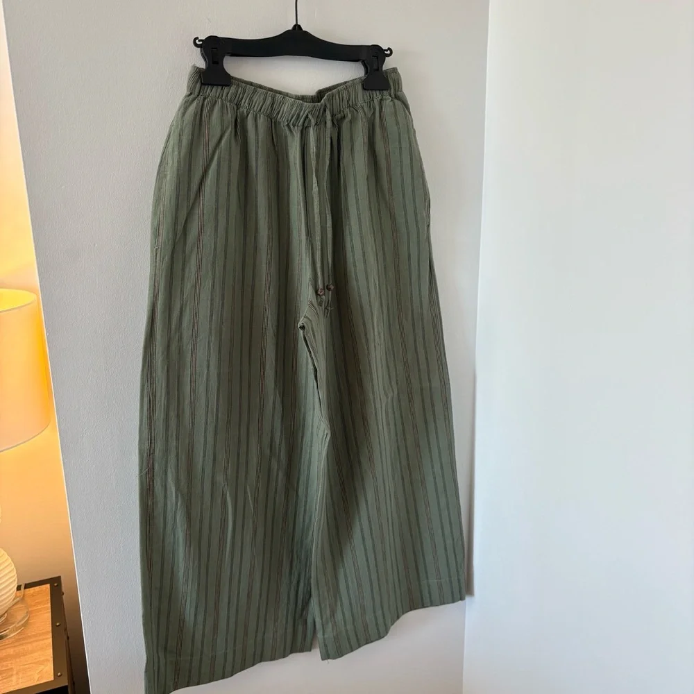 Zara Striped Linen & Cotton Blend Long Pants Bottom Size‎ M NWOT